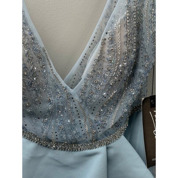 Mac Duggal Illusion Embellished Sleeveless Peplum Gown Powder Blue Size 6 11203 - Picture 6 of 9